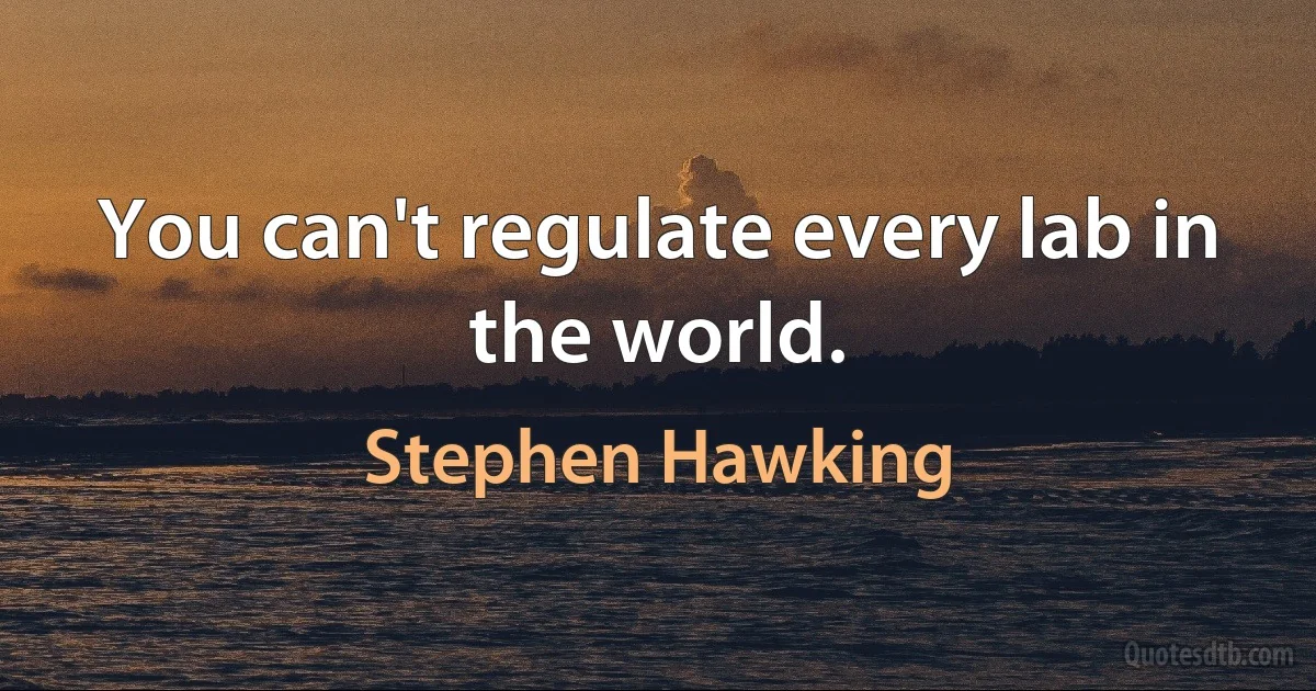 You can't regulate every lab in the world. (Stephen Hawking)