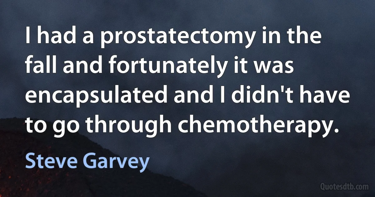 I had a prostatectomy in the fall and fortunately it was encapsulated and I didn't have to go through chemotherapy. (Steve Garvey)