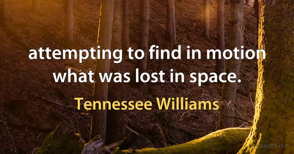 attempting to find in motion what was lost in space. (Tennessee Williams)