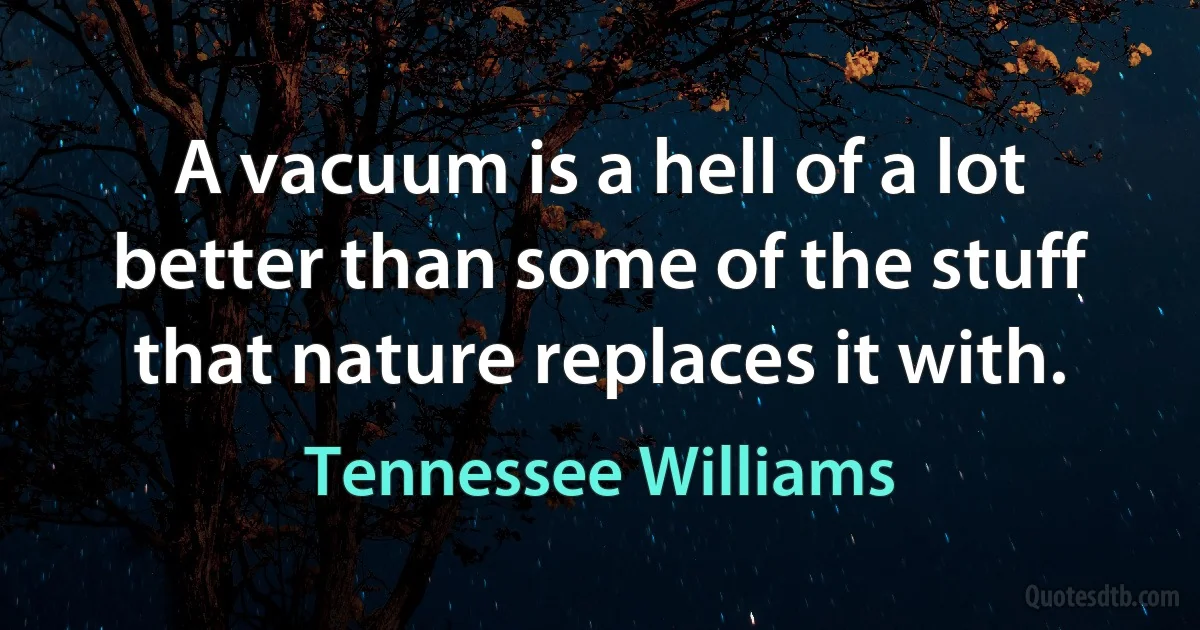 A vacuum is a hell of a lot better than some of the stuff that nature replaces it with. (Tennessee Williams)