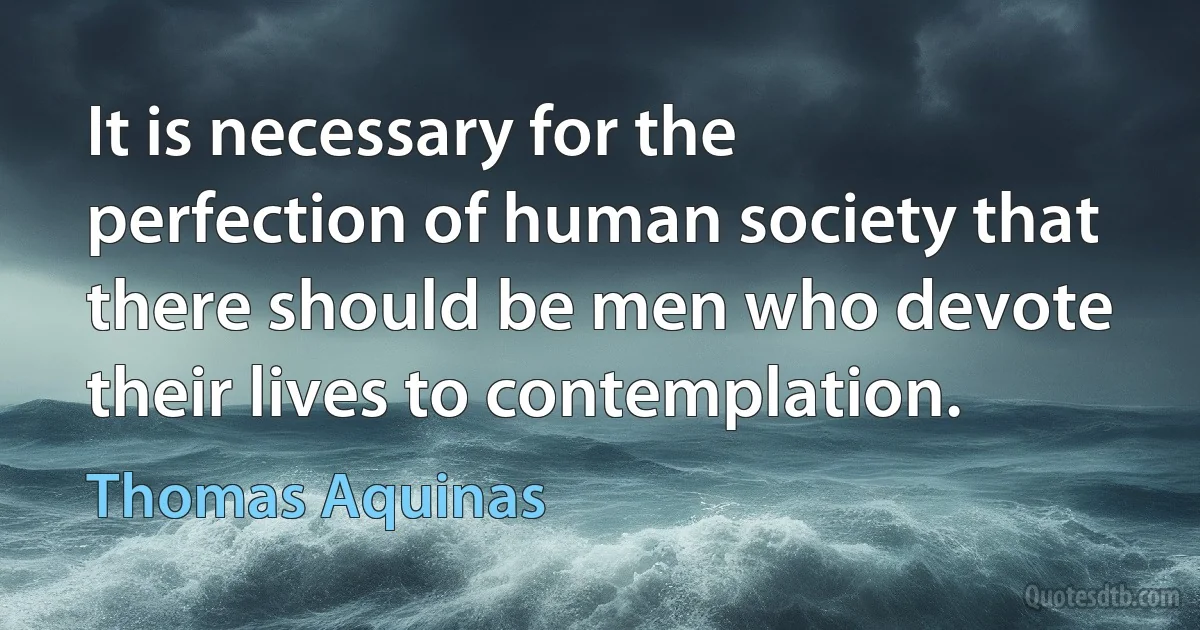 It is necessary for the perfection of human society that there should be men who devote their lives to contemplation. (Thomas Aquinas)