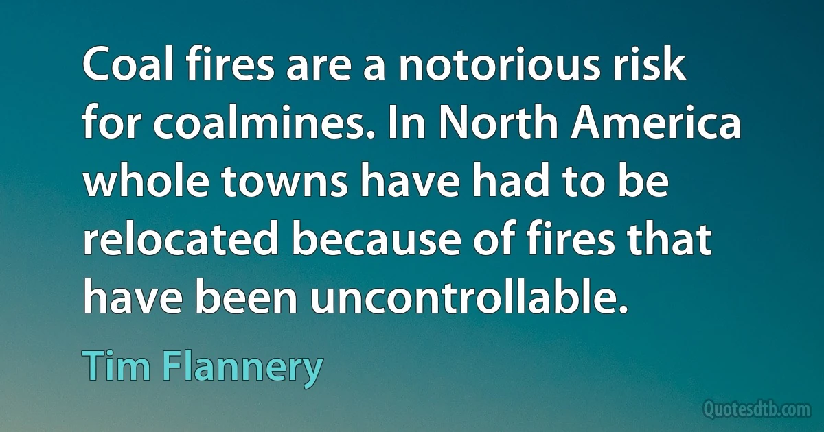 Coal fires are a notorious risk for coalmines. In North America whole towns have had to be relocated because of fires that have been uncontrollable. (Tim Flannery)