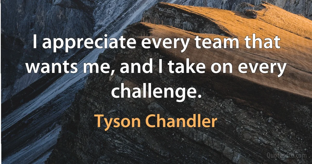 I appreciate every team that wants me, and I take on every challenge. (Tyson Chandler)