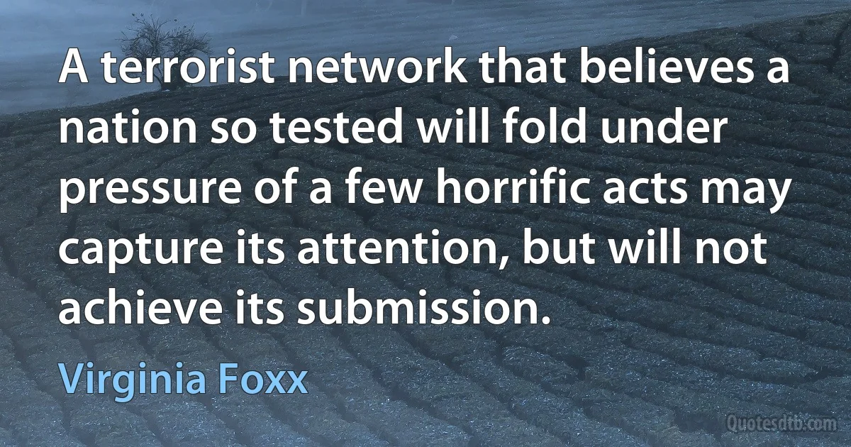 A terrorist network that believes a nation so tested will fold under pressure of a few horrific acts may capture its attention, but will not achieve its submission. (Virginia Foxx)