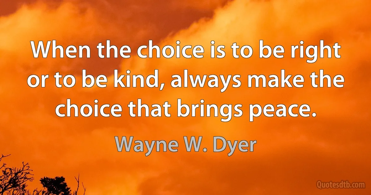 When the choice is to be right or to be kind, always make the choice that brings peace. (Wayne W. Dyer)