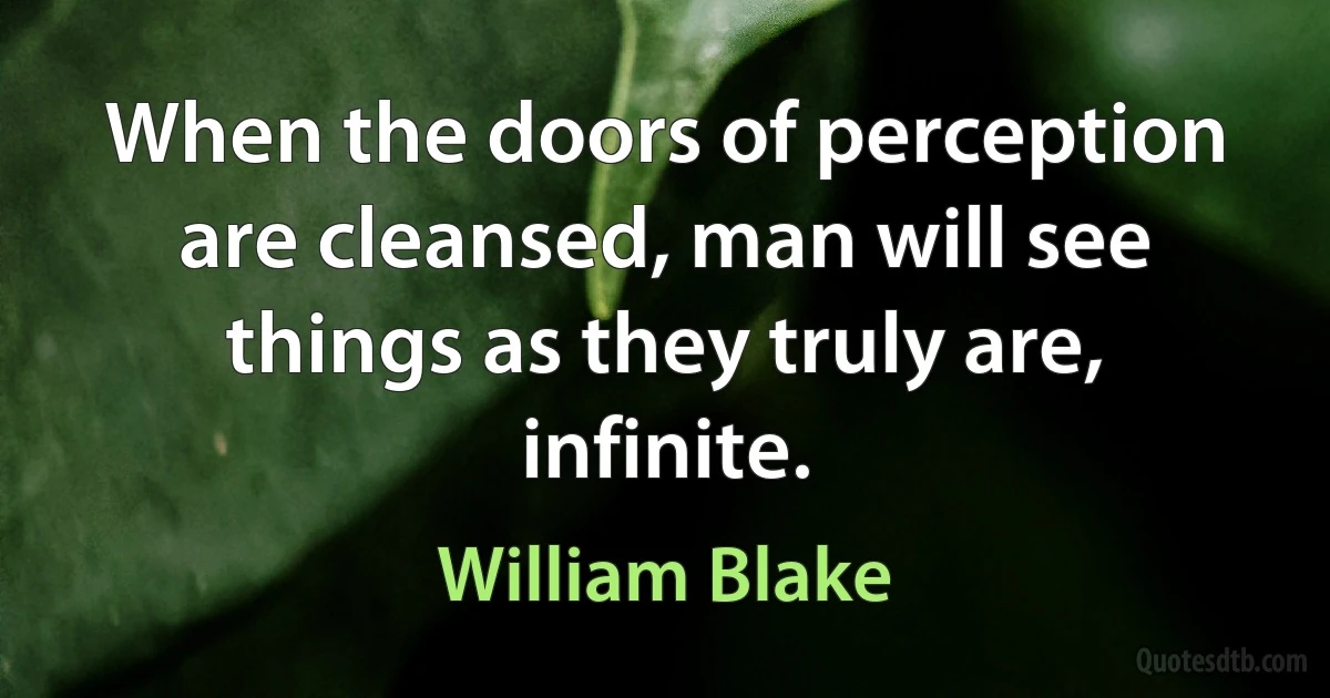 When the doors of perception are cleansed, man will see things as they truly are, infinite. (William Blake)