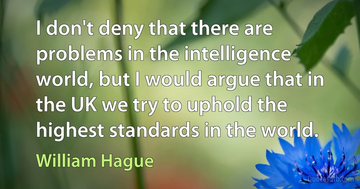 I don't deny that there are problems in the intelligence world, but I would argue that in the UK we try to uphold the highest standards in the world. (William Hague)