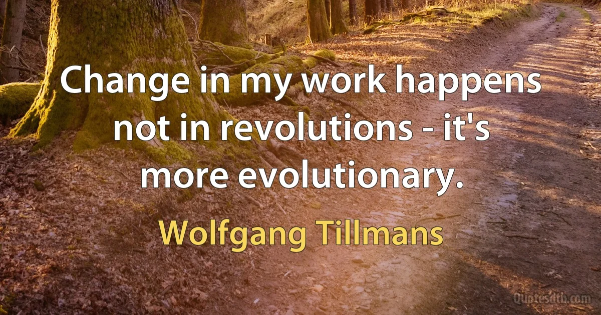 Change in my work happens not in revolutions - it's more evolutionary. (Wolfgang Tillmans)