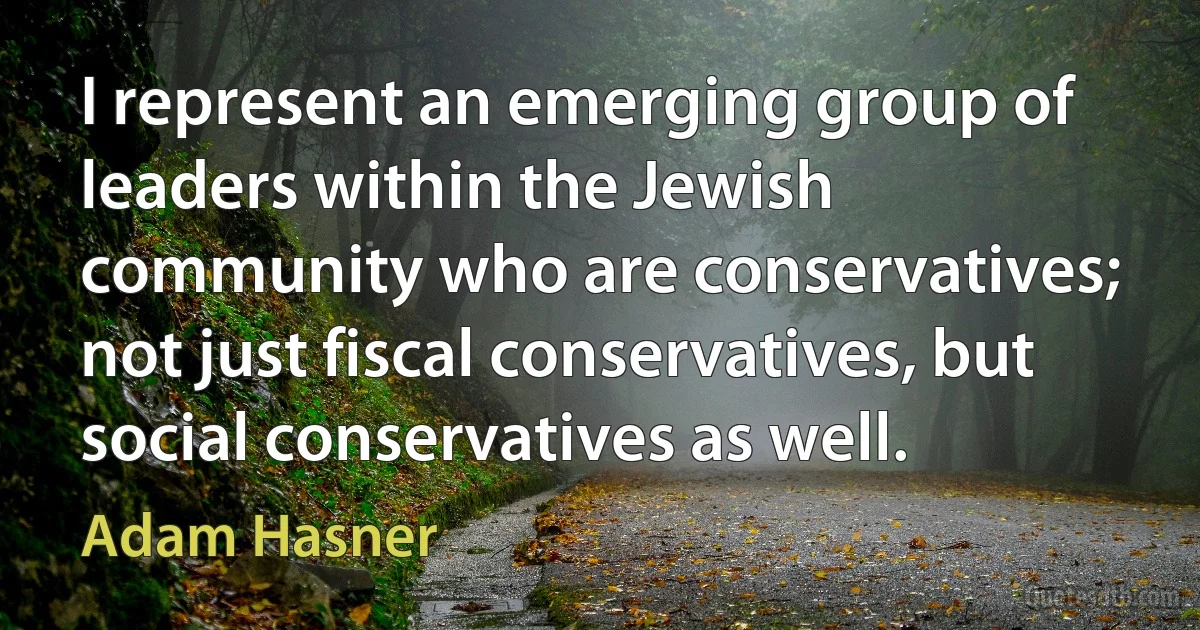 I represent an emerging group of leaders within the Jewish community who are conservatives; not just fiscal conservatives, but social conservatives as well. (Adam Hasner)