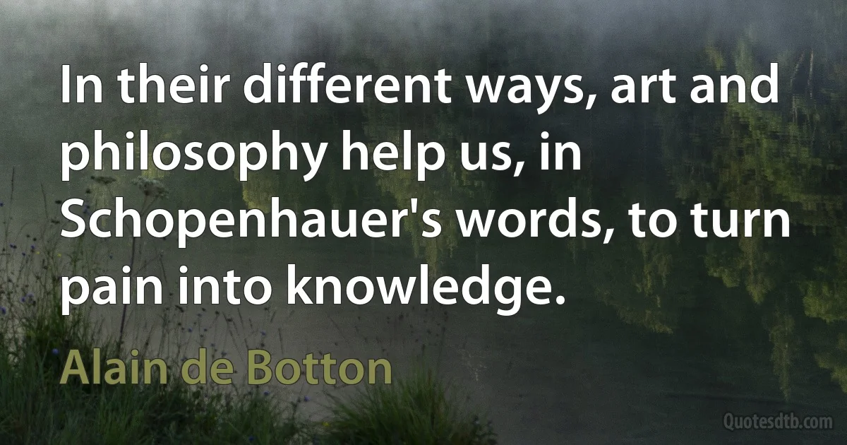 In their different ways, art and philosophy help us, in Schopenhauer's words, to turn pain into knowledge. (Alain de Botton)