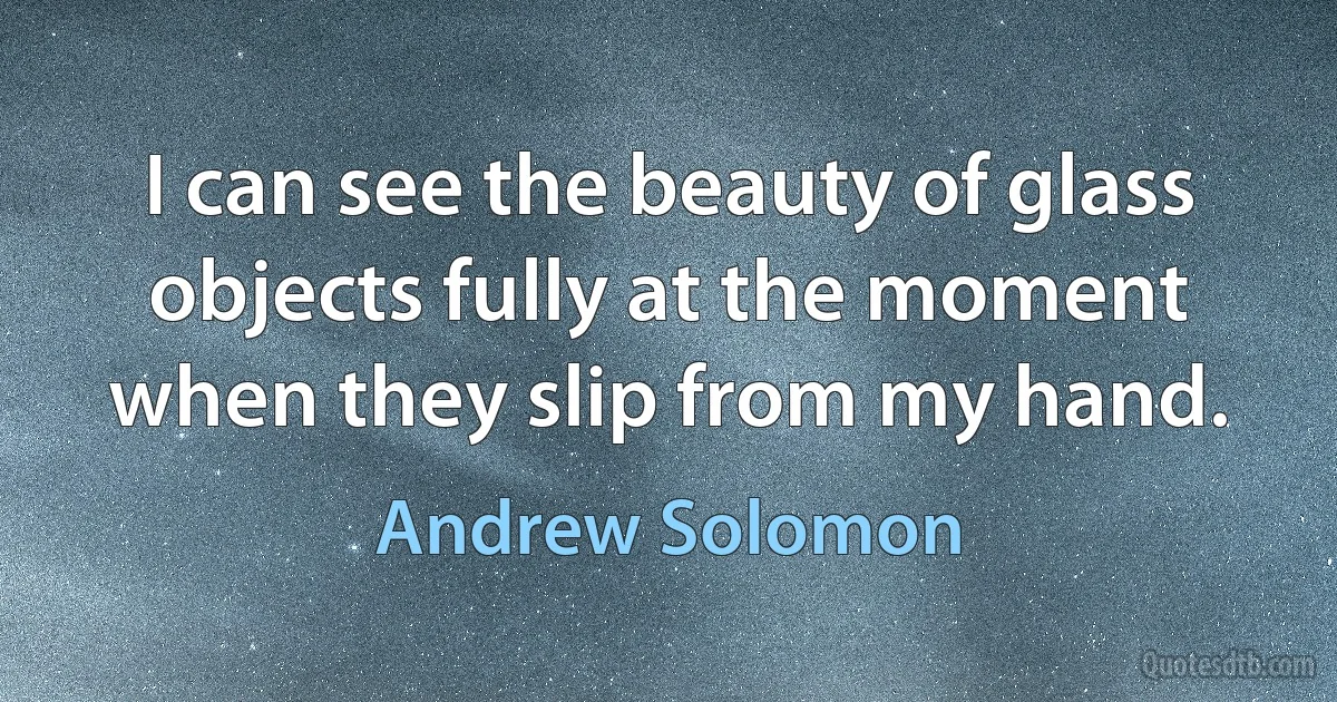 I can see the beauty of glass objects fully at the moment when they slip from my hand. (Andrew Solomon)