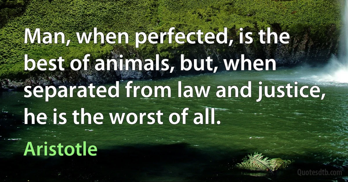 Man, when perfected, is the best of animals, but, when separated from law and justice, he is the worst of all. (Aristotle)