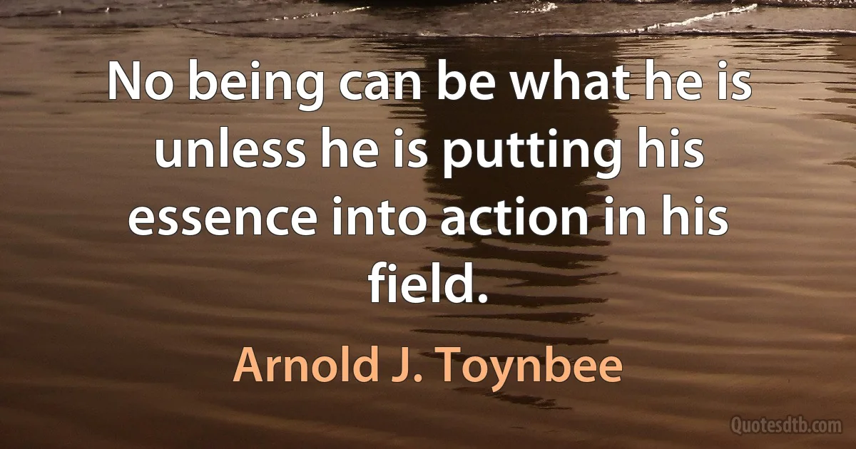 No being can be what he is unless he is putting his essence into action in his field. (Arnold J. Toynbee)