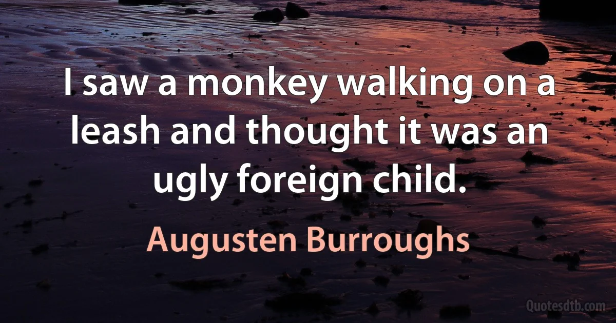 I saw a monkey walking on a leash and thought it was an ugly foreign child. (Augusten Burroughs)