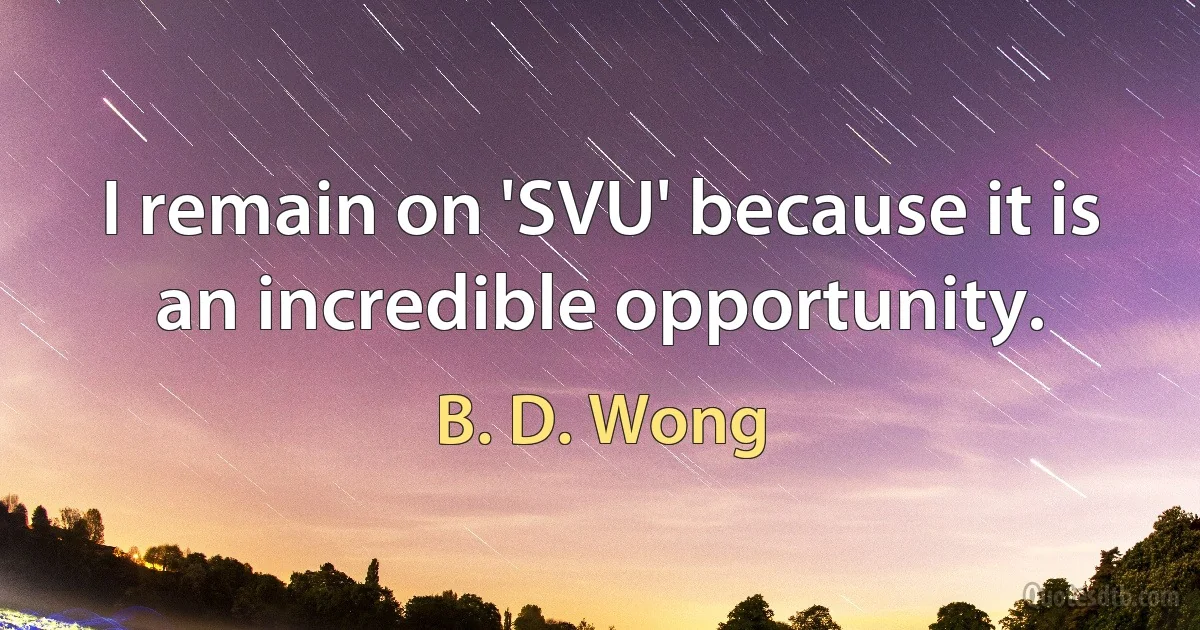 I remain on 'SVU' because it is an incredible opportunity. (B. D. Wong)