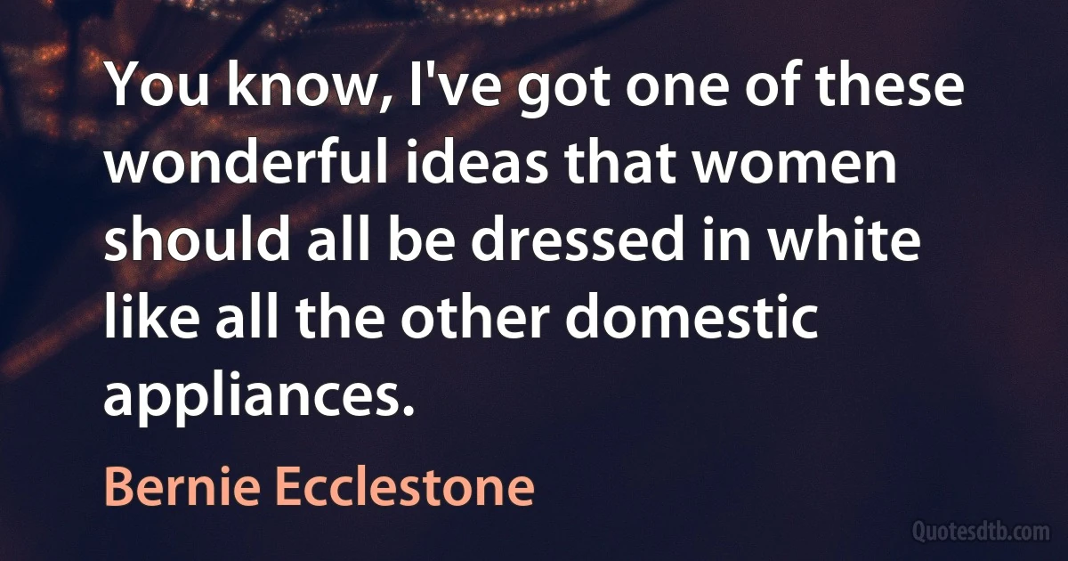 You know, I've got one of these wonderful ideas that women should all be dressed in white like all the other domestic appliances. (Bernie Ecclestone)