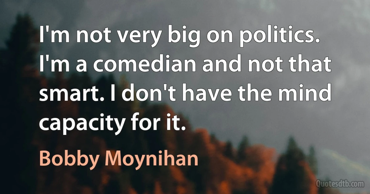 I'm not very big on politics. I'm a comedian and not that smart. I don't have the mind capacity for it. (Bobby Moynihan)