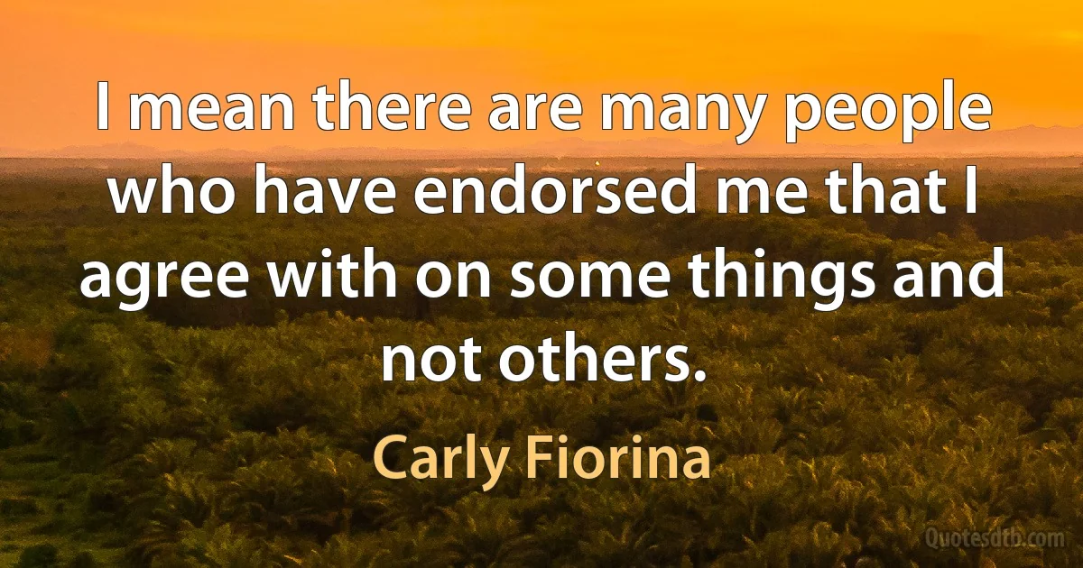 I mean there are many people who have endorsed me that I agree with on some things and not others. (Carly Fiorina)