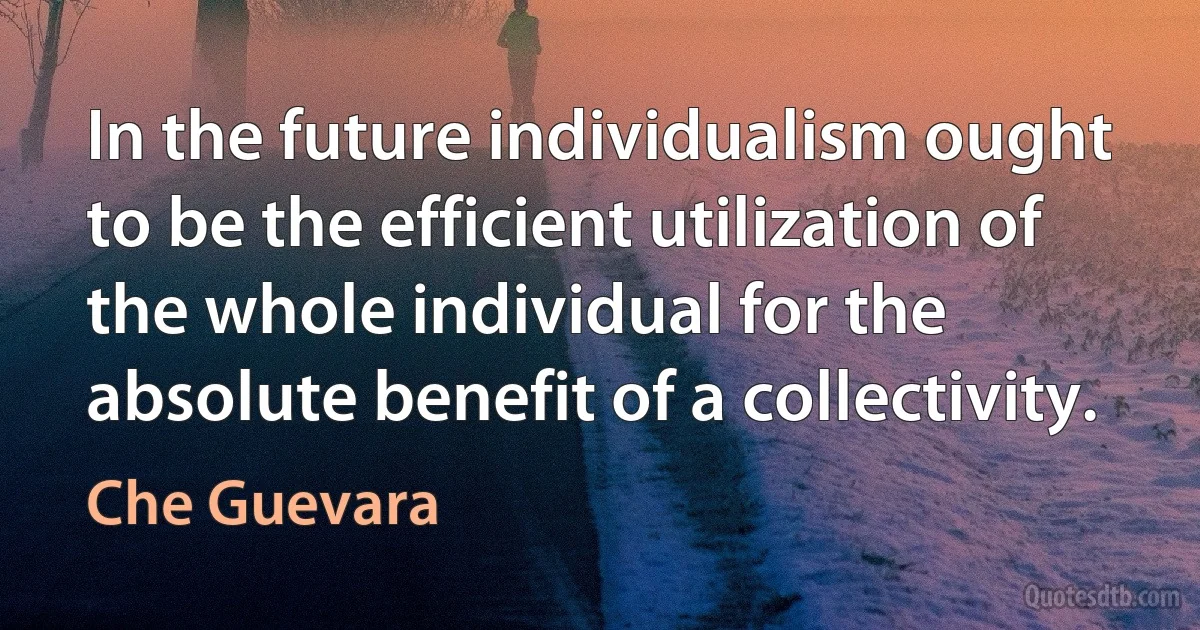 In the future individualism ought to be the efficient utilization of the whole individual for the absolute benefit of a collectivity. (Che Guevara)