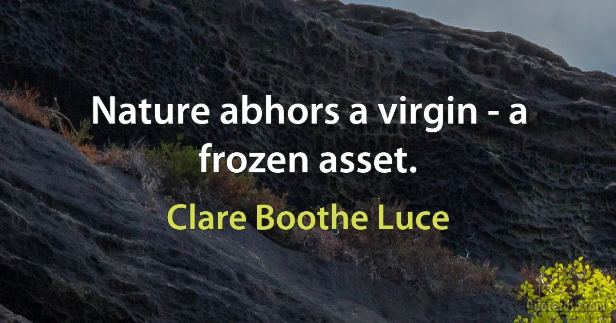 Nature abhors a virgin - a frozen asset. (Clare Boothe Luce)