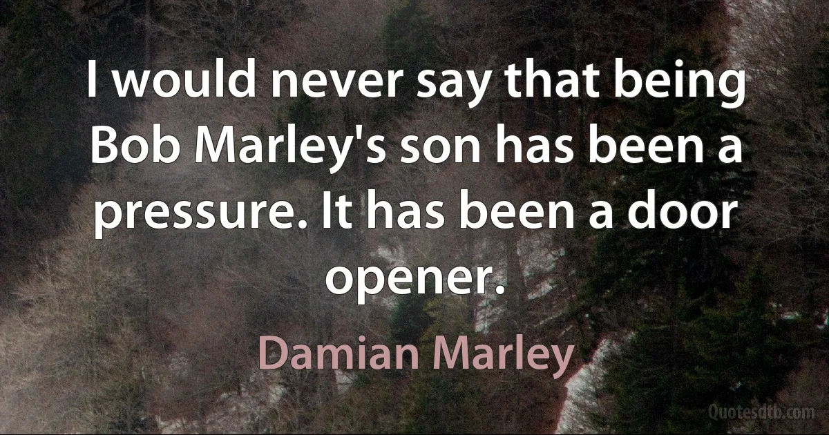 I would never say that being Bob Marley's son has been a pressure. It has been a door opener. (Damian Marley)