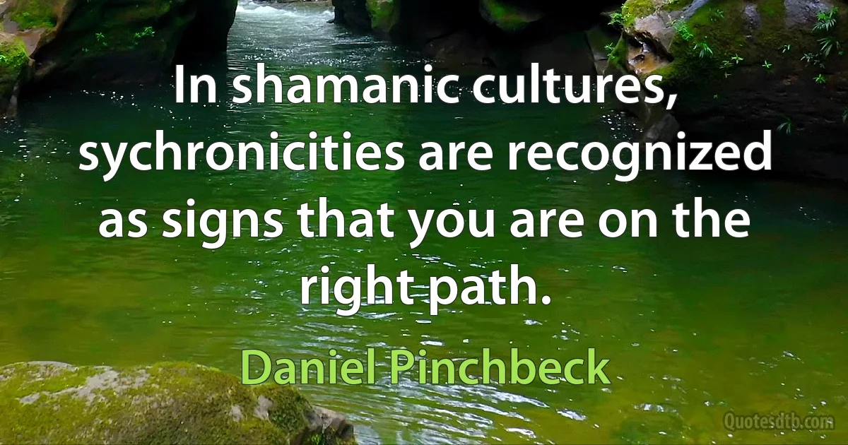 In shamanic cultures, sychronicities are recognized as signs that you are on the right path. (Daniel Pinchbeck)