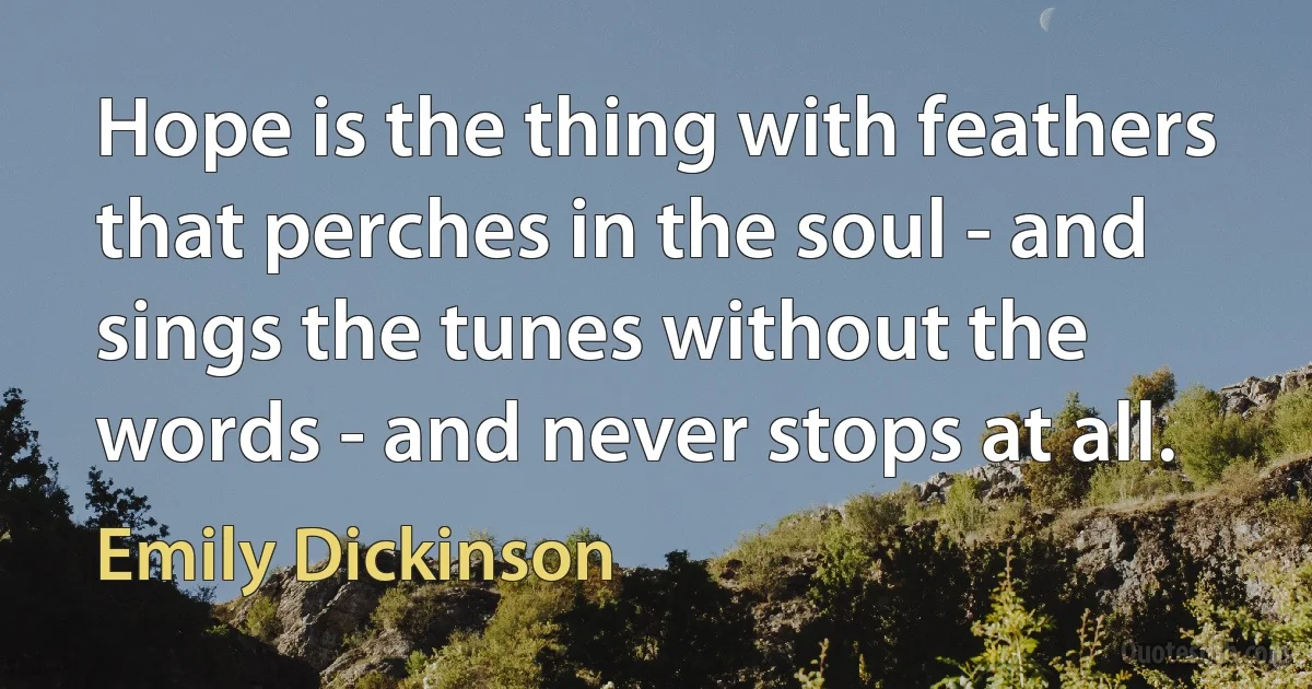 Hope is the thing with feathers that perches in the soul - and sings the tunes without the words - and never stops at all. (Emily Dickinson)