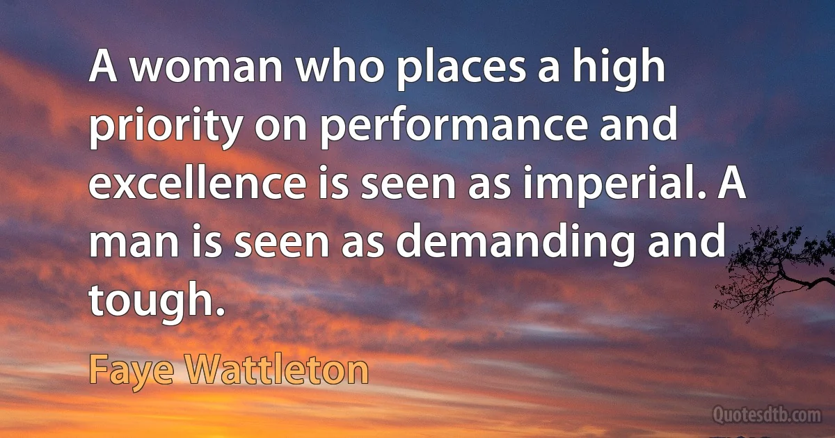 A woman who places a high priority on performance and excellence is seen as imperial. A man is seen as demanding and tough. (Faye Wattleton)