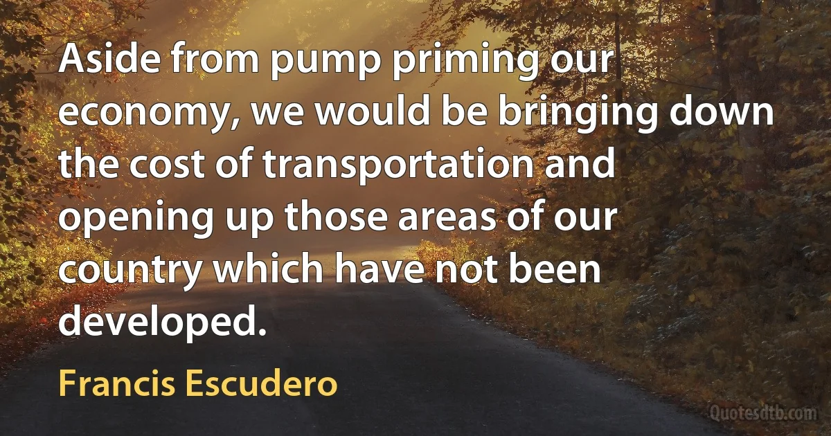 Aside from pump priming our economy, we would be bringing down the cost of transportation and opening up those areas of our country which have not been developed. (Francis Escudero)