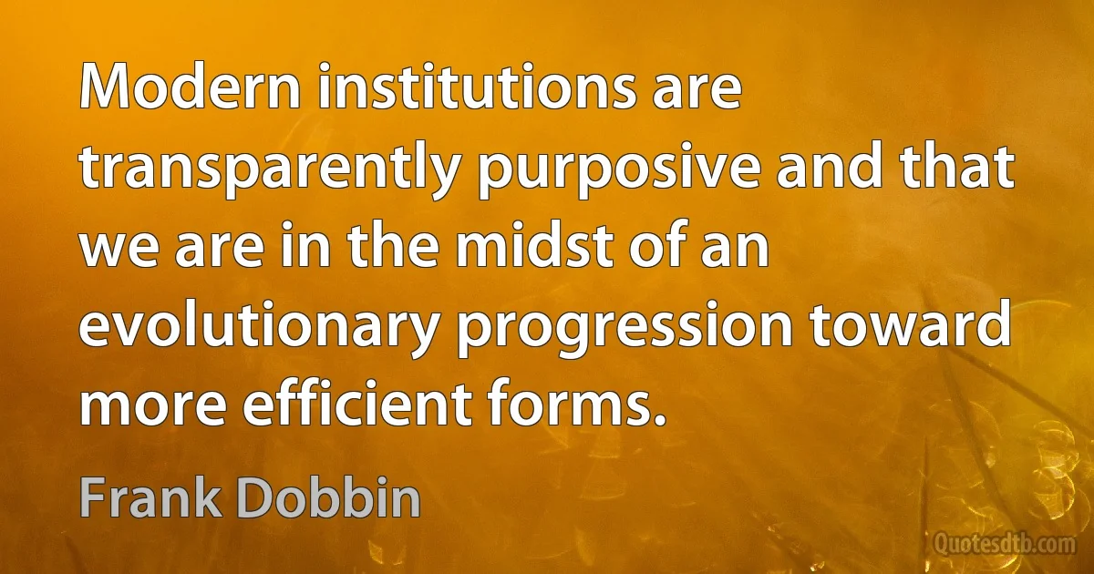 Modern institutions are transparently purposive and that we are in the midst of an evolutionary progression toward more efficient forms. (Frank Dobbin)