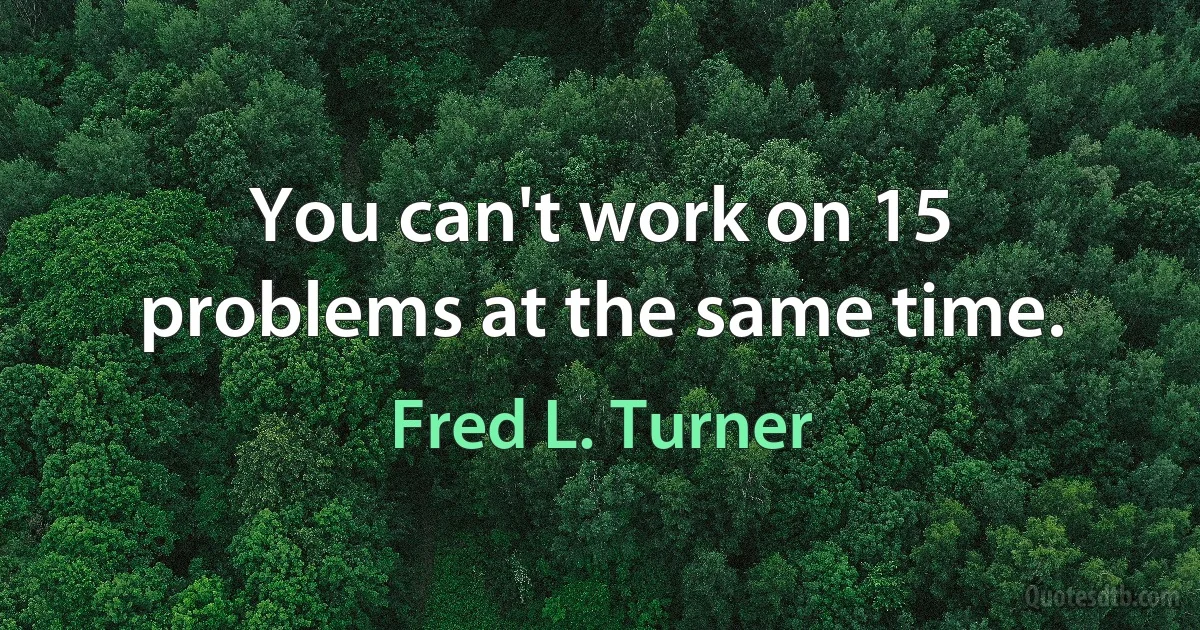 You can't work on 15 problems at the same time. (Fred L. Turner)