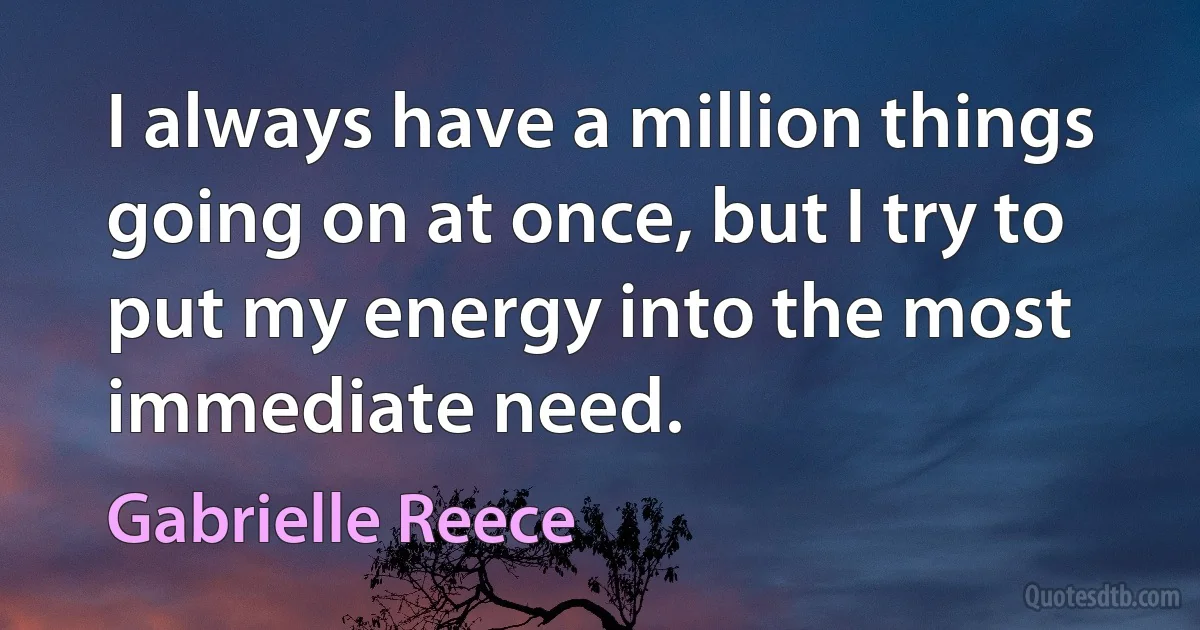 I always have a million things going on at once, but I try to put my energy into the most immediate need. (Gabrielle Reece)