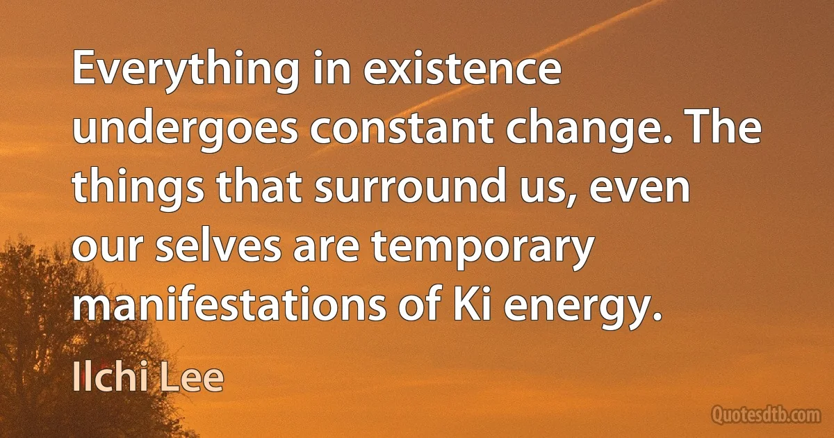 Everything in existence undergoes constant change. The things that surround us, even our selves are temporary manifestations of Ki energy. (Ilchi Lee)