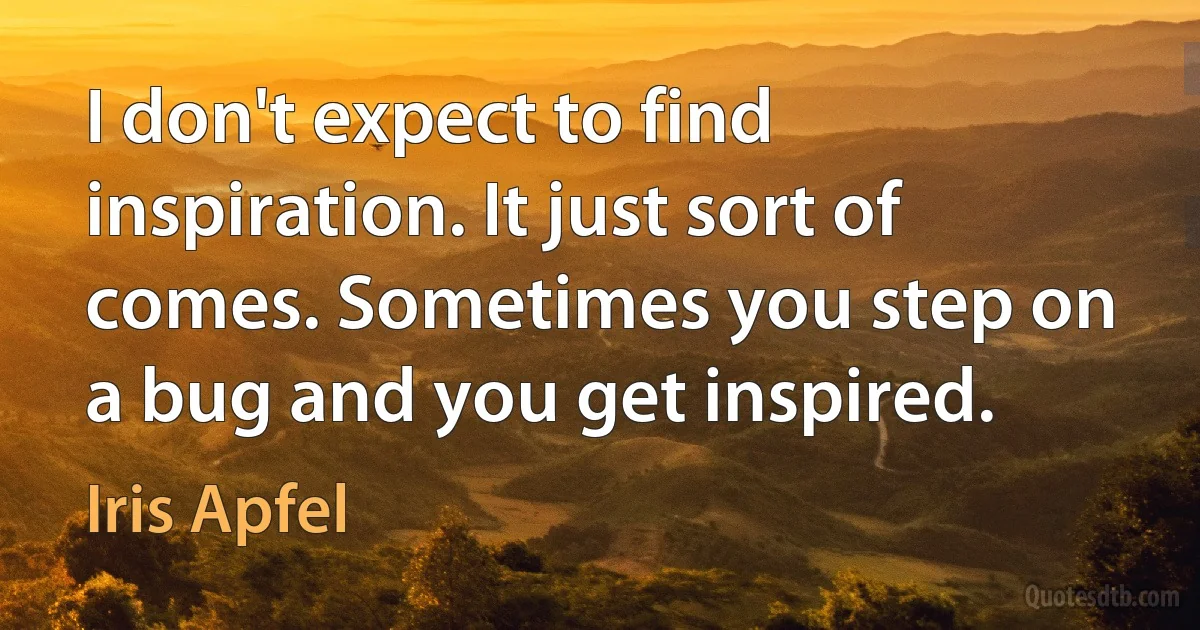 I don't expect to find inspiration. It just sort of comes. Sometimes you step on a bug and you get inspired. (Iris Apfel)