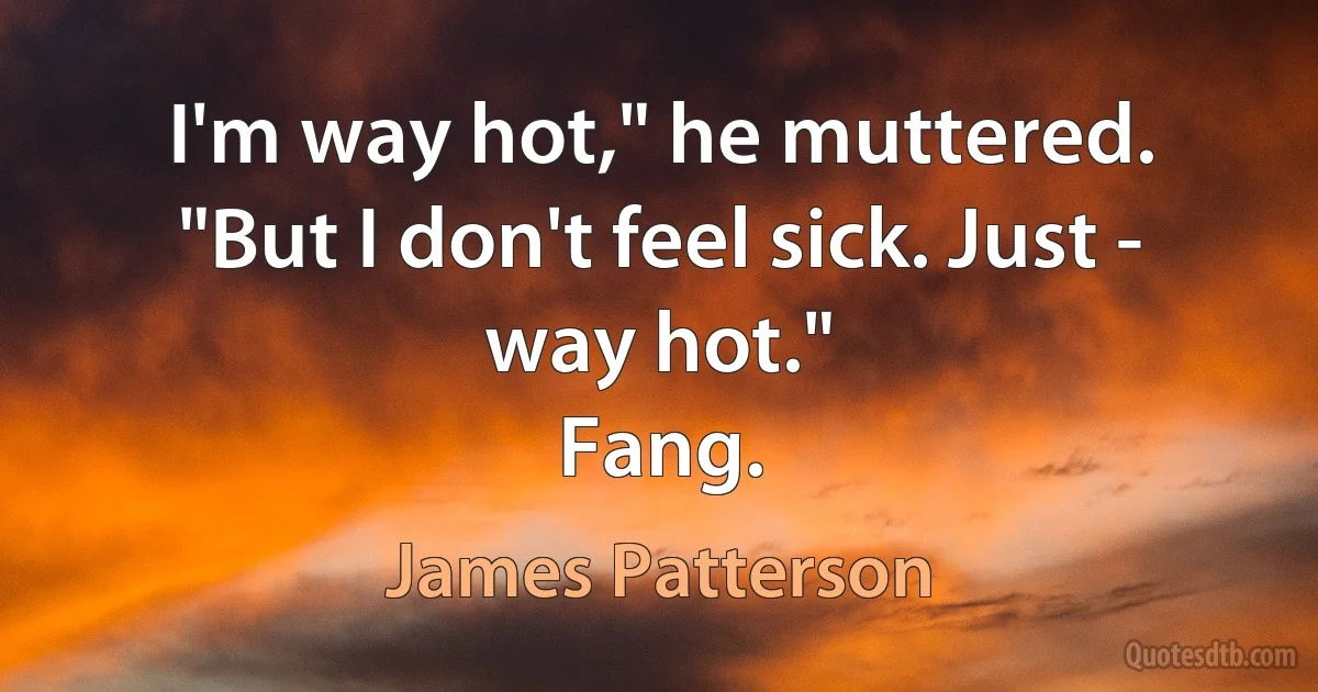 I'm way hot," he muttered. "But I don't feel sick. Just - way hot."
Fang. (James Patterson)