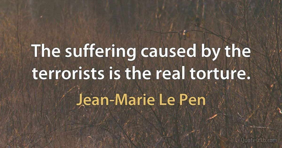 The suffering caused by the terrorists is the real torture. (Jean-Marie Le Pen)