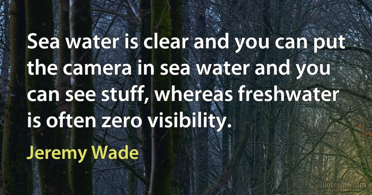 Sea water is clear and you can put the camera in sea water and you can see stuff, whereas freshwater is often zero visibility. (Jeremy Wade)