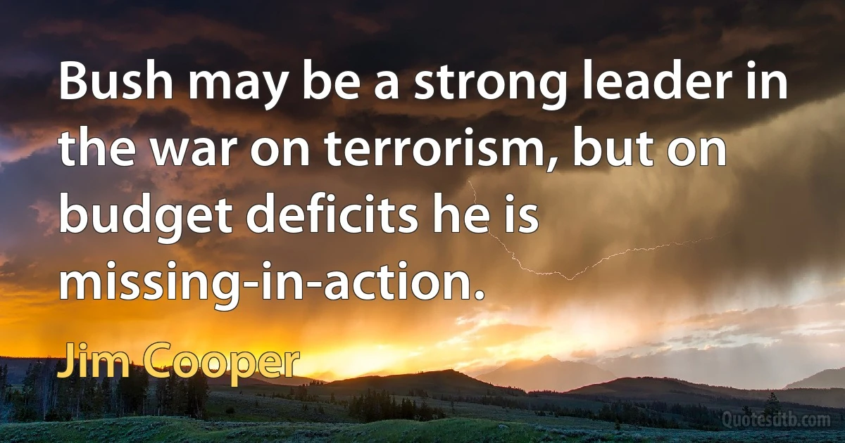 Bush may be a strong leader in the war on terrorism, but on budget deficits he is missing-in-action. (Jim Cooper)