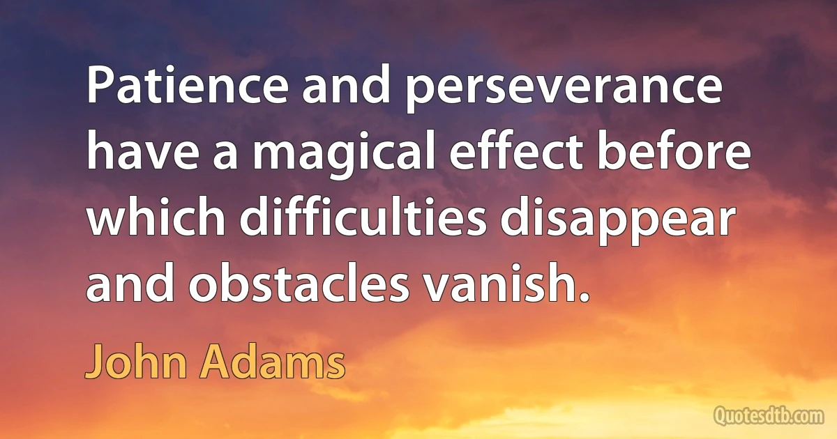 Patience and perseverance have a magical effect before which difficulties disappear and obstacles vanish. (John Adams)