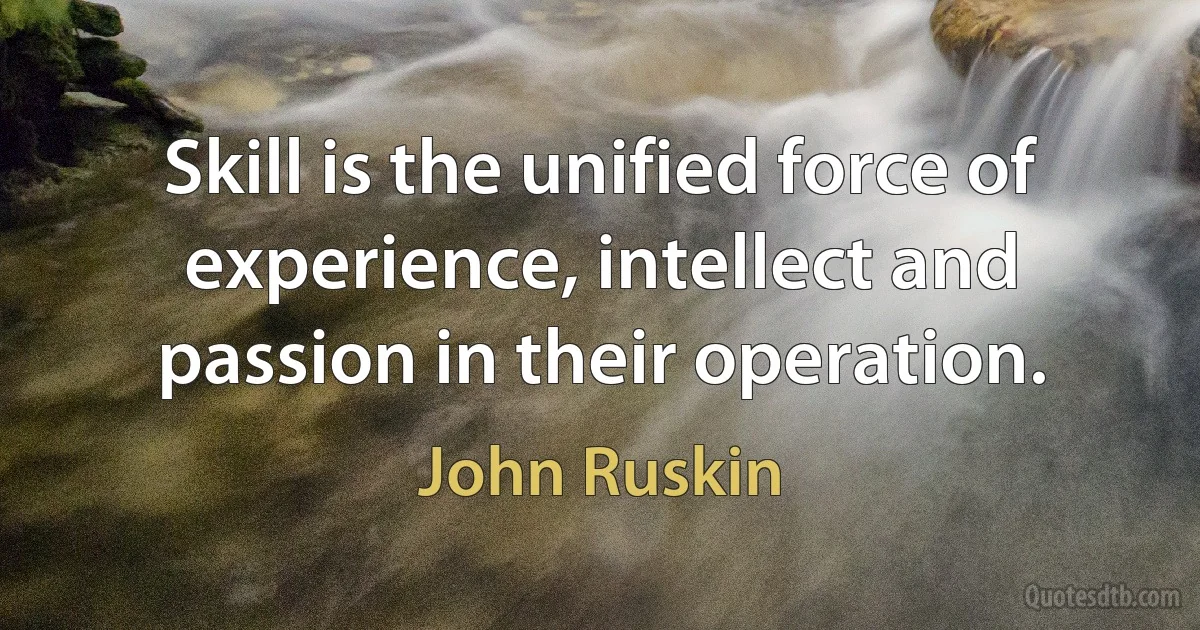 Skill is the unified force of experience, intellect and passion in their operation. (John Ruskin)