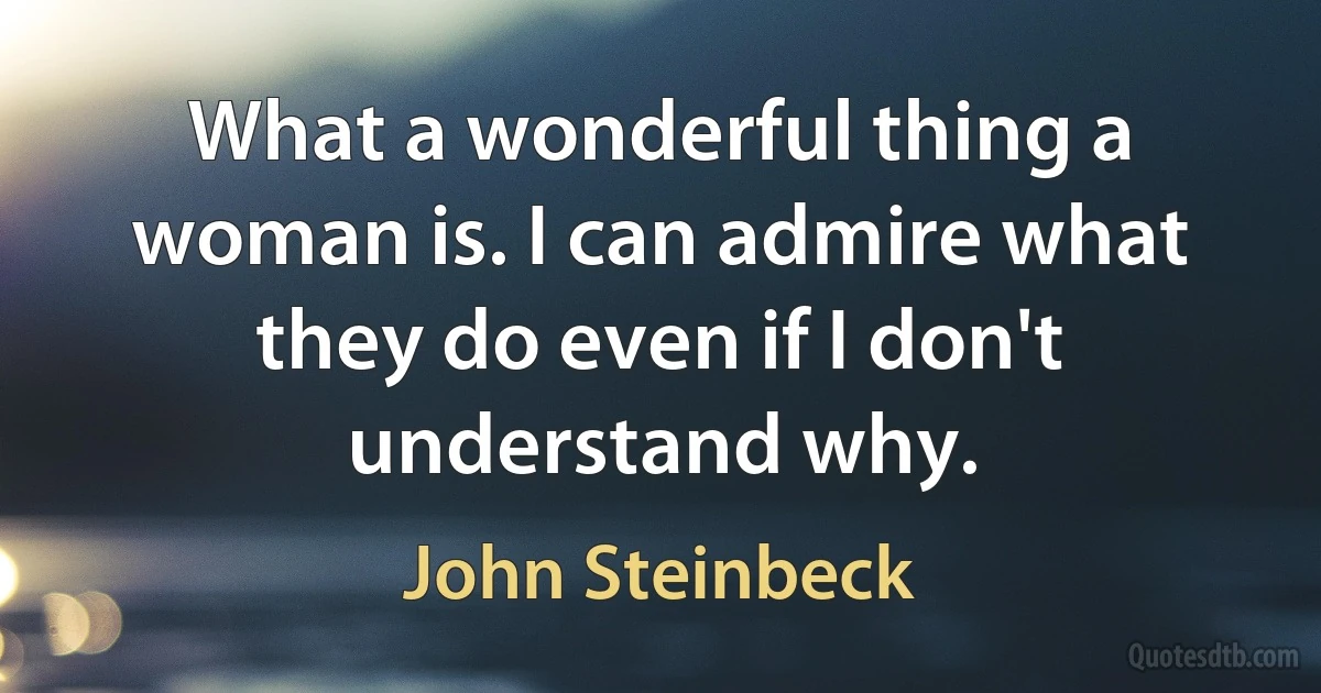 What a wonderful thing a woman is. I can admire what they do even if I don't understand why. (John Steinbeck)