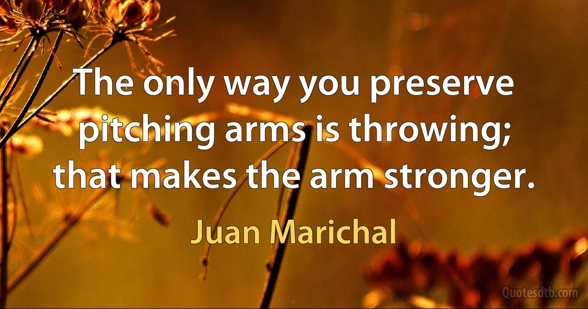 The only way you preserve pitching arms is throwing; that makes the arm stronger. (Juan Marichal)