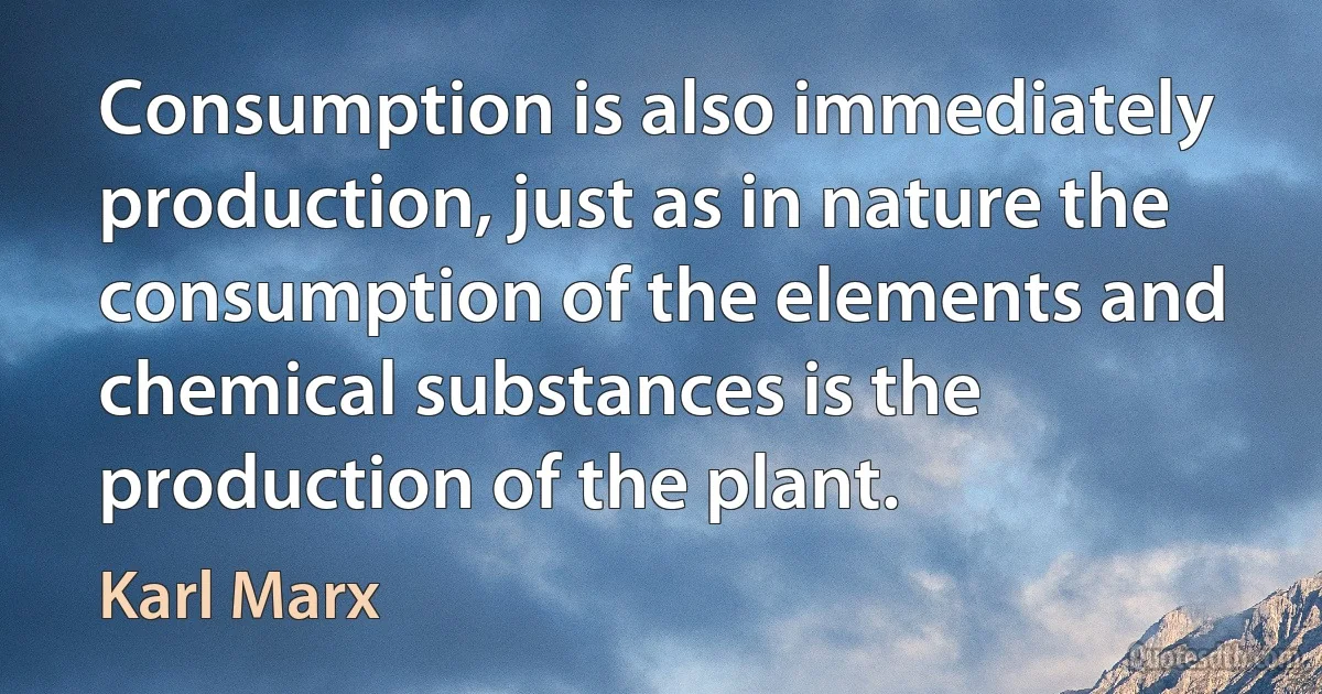 Consumption is also immediately production, just as in nature the consumption of the elements and chemical substances is the production of the plant. (Karl Marx)