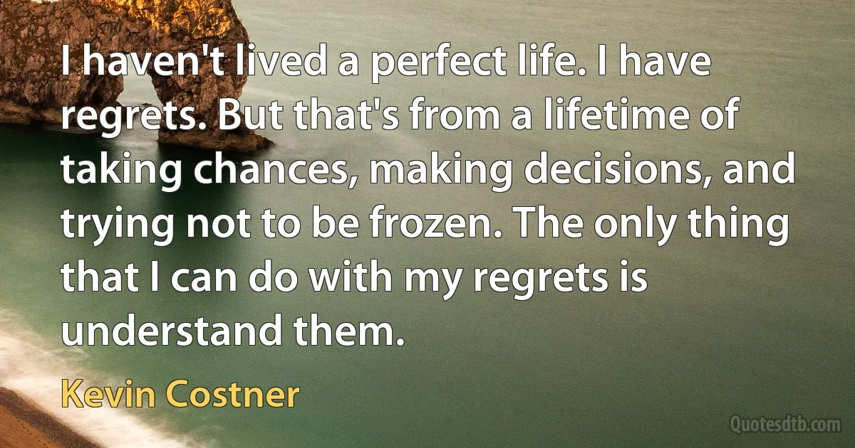 I haven't lived a perfect life. I have regrets. But that's from a lifetime of taking chances, making decisions, and trying not to be frozen. The only thing that I can do with my regrets is understand them. (Kevin Costner)