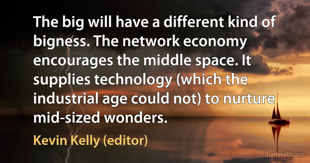 The big will have a different kind of bigness. The network economy encourages the middle space. It supplies technology (which the industrial age could not) to nurture mid-sized wonders. (Kevin Kelly (editor))