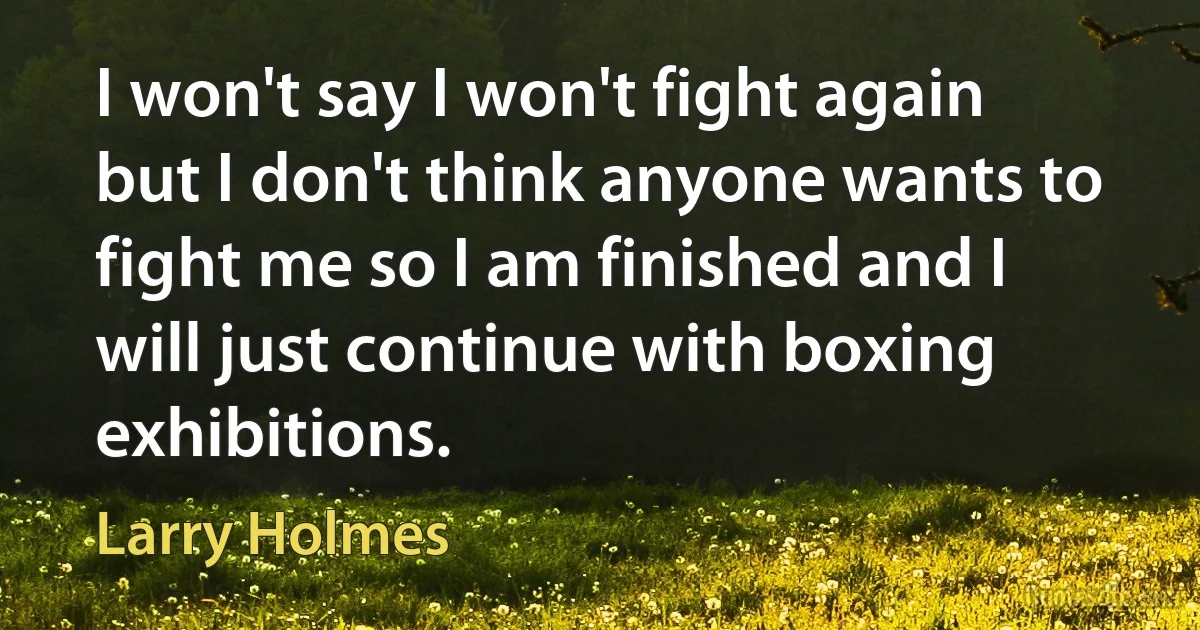 I won't say I won't fight again but I don't think anyone wants to fight me so I am finished and I will just continue with boxing exhibitions. (Larry Holmes)