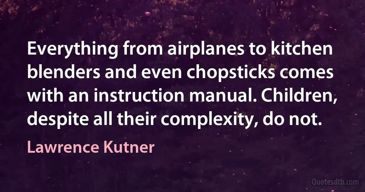 Everything from airplanes to kitchen blenders and even chopsticks comes with an instruction manual. Children, despite all their complexity, do not. (Lawrence Kutner)