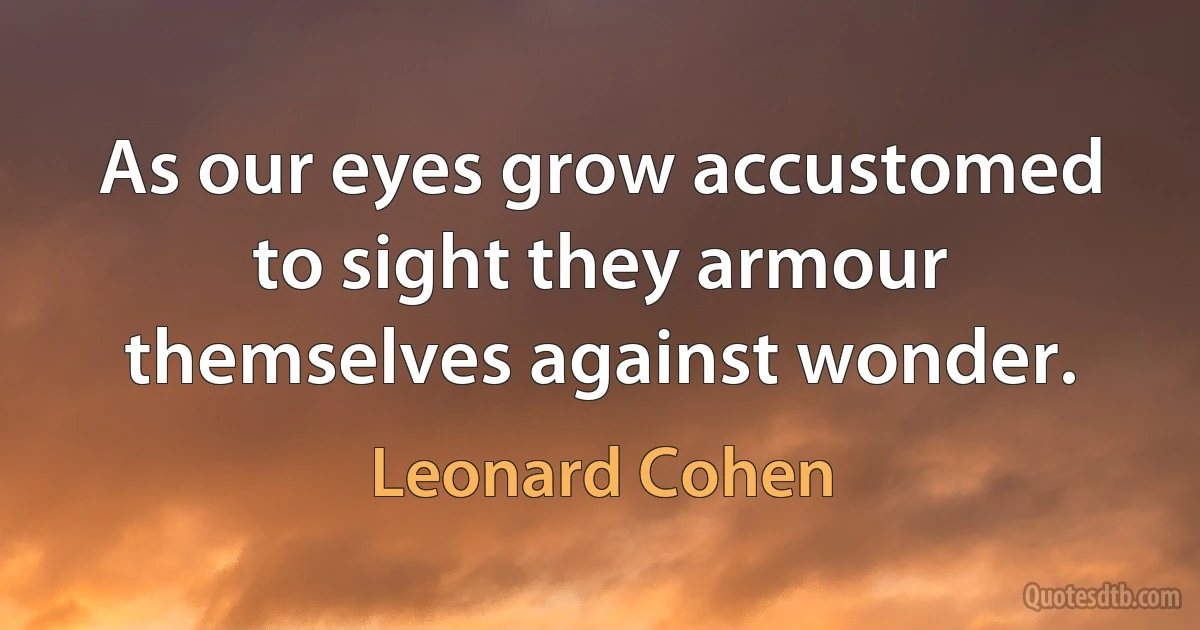 As our eyes grow accustomed to sight they armour themselves against wonder. (Leonard Cohen)