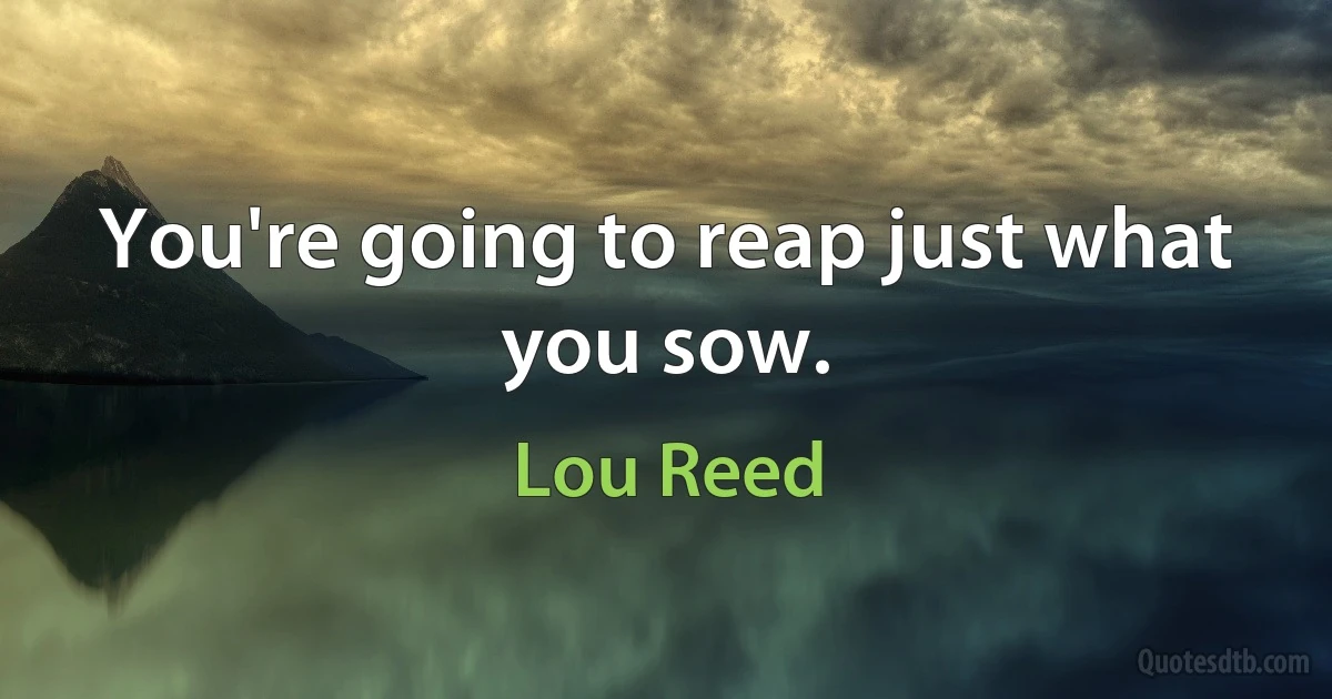 You're going to reap just what you sow. (Lou Reed)