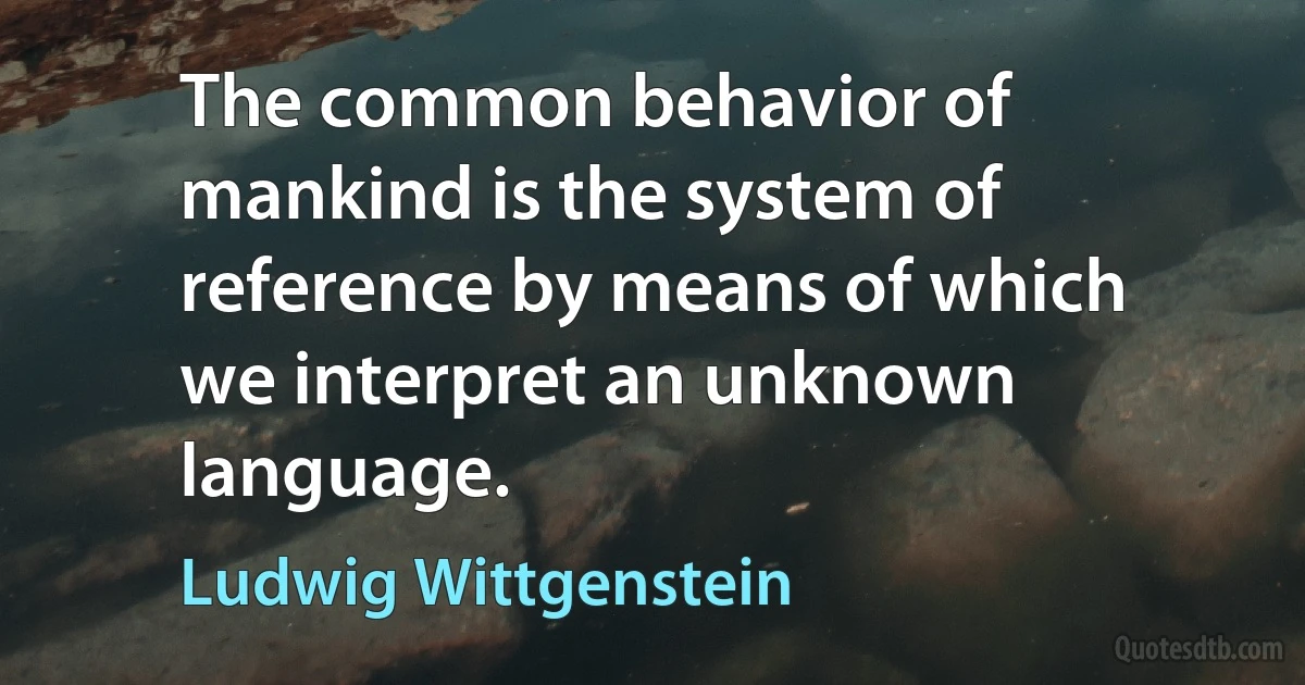 The common behavior of mankind is the system of reference by means of which we interpret an unknown language. (Ludwig Wittgenstein)